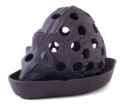 Lot 114A - Wedgwood black basalt bulb planter hedgehog