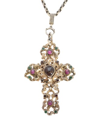 Lot 135 - A silver gem set cross pendant