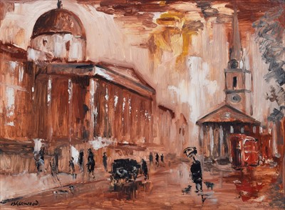 Lot 30 - J.L. Isherwood, "Rain, National Gallery, St. Martin's", oil.