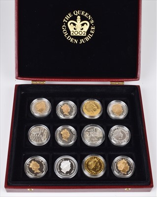 Lot 15 - Box containing Five Pounds and Dollar coins relating to the Queen's Golden Jubilee 2002.