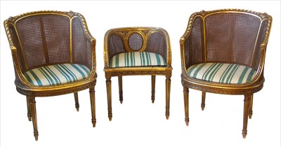 Lot 290 - A pair of 20th century French gesso framed salon chairs and one other