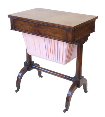 Lot 299 - Mid 19th century figured mahogany sewing table