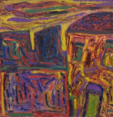 Lot 20 - Michael Lawson, "Whitechapel", oil on board and exhibition catalogue.