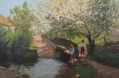 Lot 187 - James Gledhill, "Happy Days", oil.