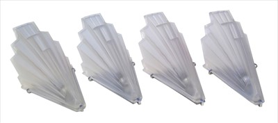 Lot 200 - Four pressed frosted glass wall lights of Art Deco design.