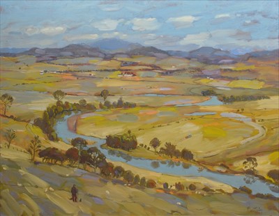 Lot 24 - Alastair Flattely, "Strathearn, November", oil.