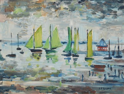 Lot 75 - J.L. Isherwood, "Lytham" after L.S. Lowry, oil.