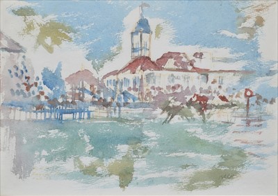 Lot 72 - J.L. Isherwood, "The Finishing Line, Haydock Park", watercolour.