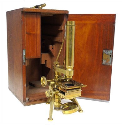 Lot 89 - Monocular brass microscope by Powell & Lealand, Euston Road, London