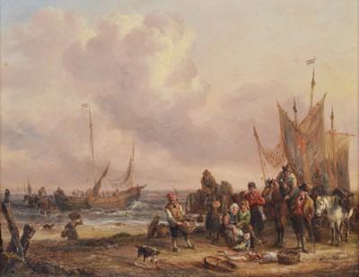 Lot 207 - Edmund Bristow, "Landing Fish, Isle of Wight", oil.