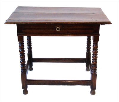 Lot 301 - 18th century oak side table with bobbin turned legs