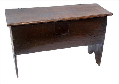 Lot 309 - 17th century oak six plank sword chest.
