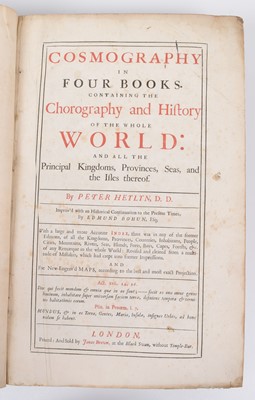 Lot 97 - Heylyn, P., Cosmography in four books, History of the World, folio, seven spine panels marbled boards, red letters to title page.