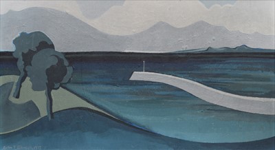 Lot 29 - Colin T. Johnson, "Harbour Wall and two Trees", oil.