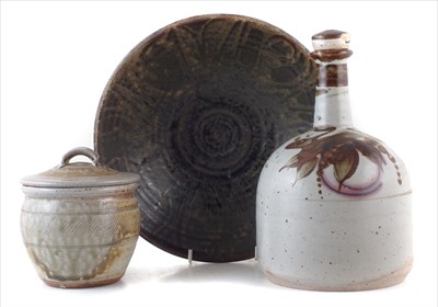 Lot 273 - Oldrich Asenbryl decanter, Jason Braham lidded bowl, Peter Lane bowl.