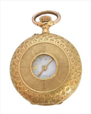 Lot 385 - An 18ct gold half hunter fob watch