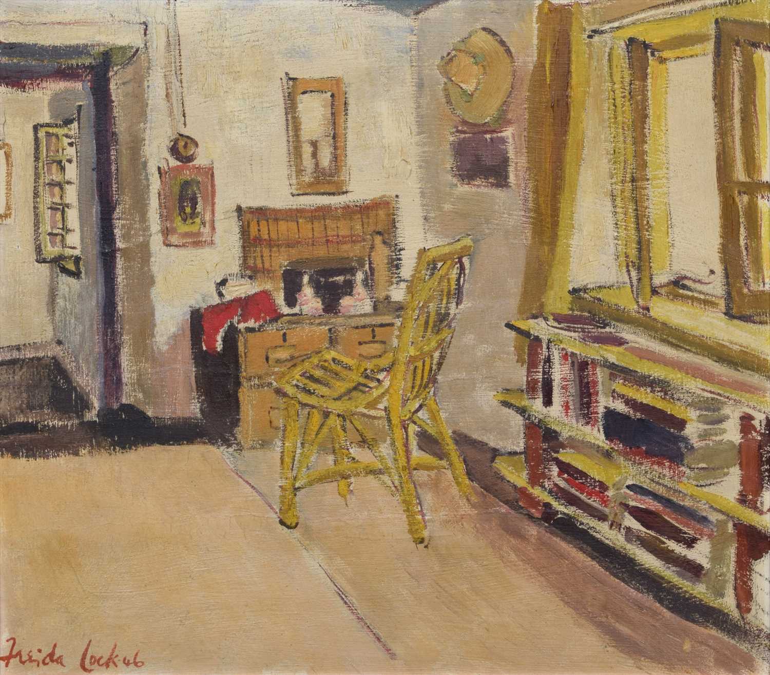 Lot 156 - Freida Lock, Interior scene, oil.