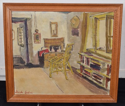 Lot 156 - Freida Lock, Interior scene, oil.
