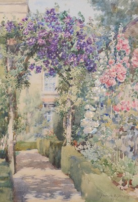 Lot 247 - Frances E. Nesbitt, Garden path with floral arch, watercolour.