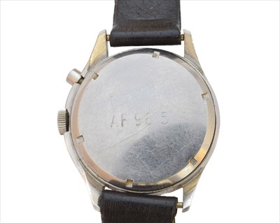 Lot 354 - A rare 1960s Lemania stainless steel military single button chronograph wristwatch