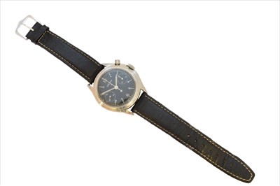 Lot 354 - A rare 1960s Lemania stainless steel military single button chronograph wristwatch