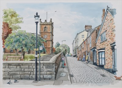 Lot 85 - Albin Trowski, "Church Hill, Knutsford", watercolour and ink.