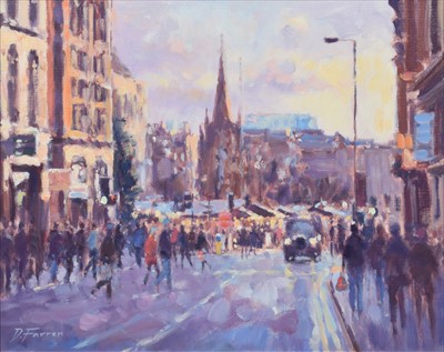 Lot 44 - David Farren, "December Afternoon towards Albert Square", oil.