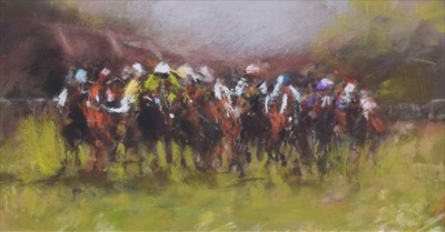 Lot 108 - Marc Grimshaw, "Chester Races", pastel.