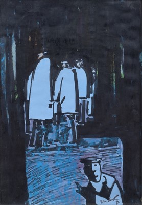 Lot 94 - John Thompson (British 1924-2011), "Five Figures", mixed media.