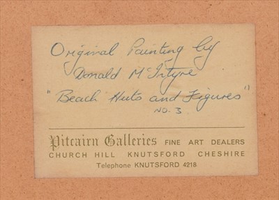 Lot 46 - Donald McIntyre, "Beach Huts and Figures No.3", acrylic.