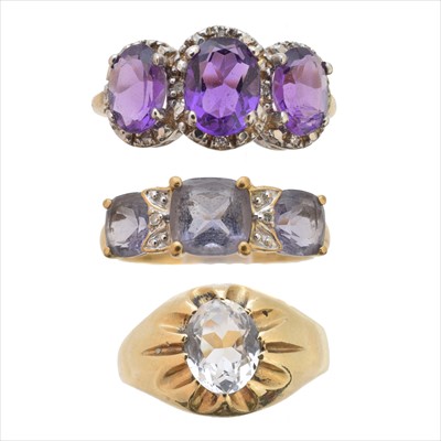 Lot 300 - Three 9ct gold gem set rings
