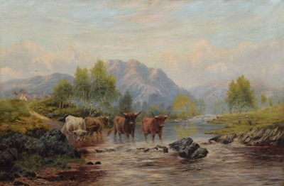 Lot 106 - Sydney, 19th/20th century, River scene with highland cattle watering.