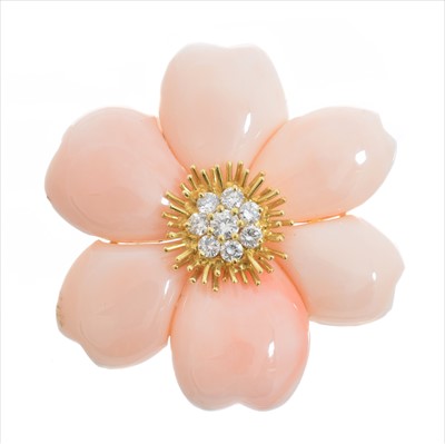 Lot 60 - A coral and diamond brooch