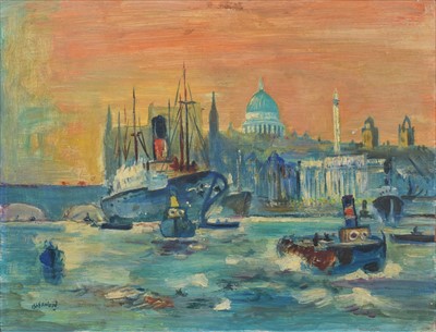 Lot 62 - J..L. Isherwood, "Pool of London", oil.