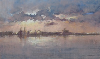 Lot 86 - George Thompson, "Liverpool from Birkenhead Dock", pastel.