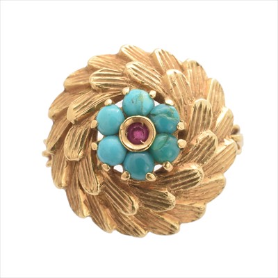 Lot 248 - A ruby and turquoise dress ring