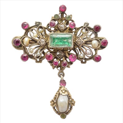 Lot 56 - A continental vari gem brooch