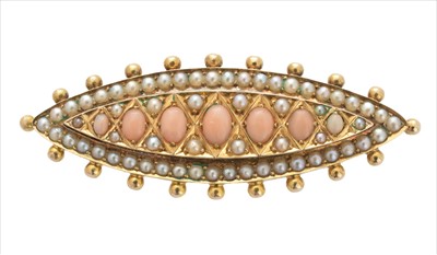 Lot 43 - A late Victorian coral and split pearl brooch