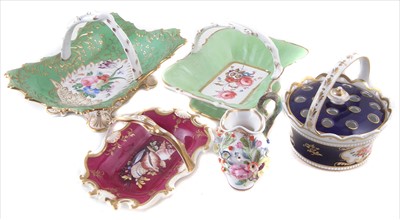 Lot 123 - Coalport pot-pourri three English porcelain baskets and a Spode ewer.