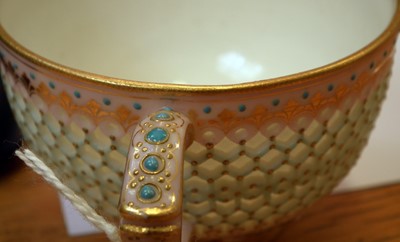 Lot 162 - Royal Worcester reticulated cup and saucer by George Owen