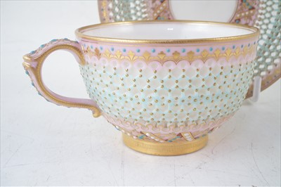Lot 162 - Royal Worcester reticulated cup and saucer by George Owen