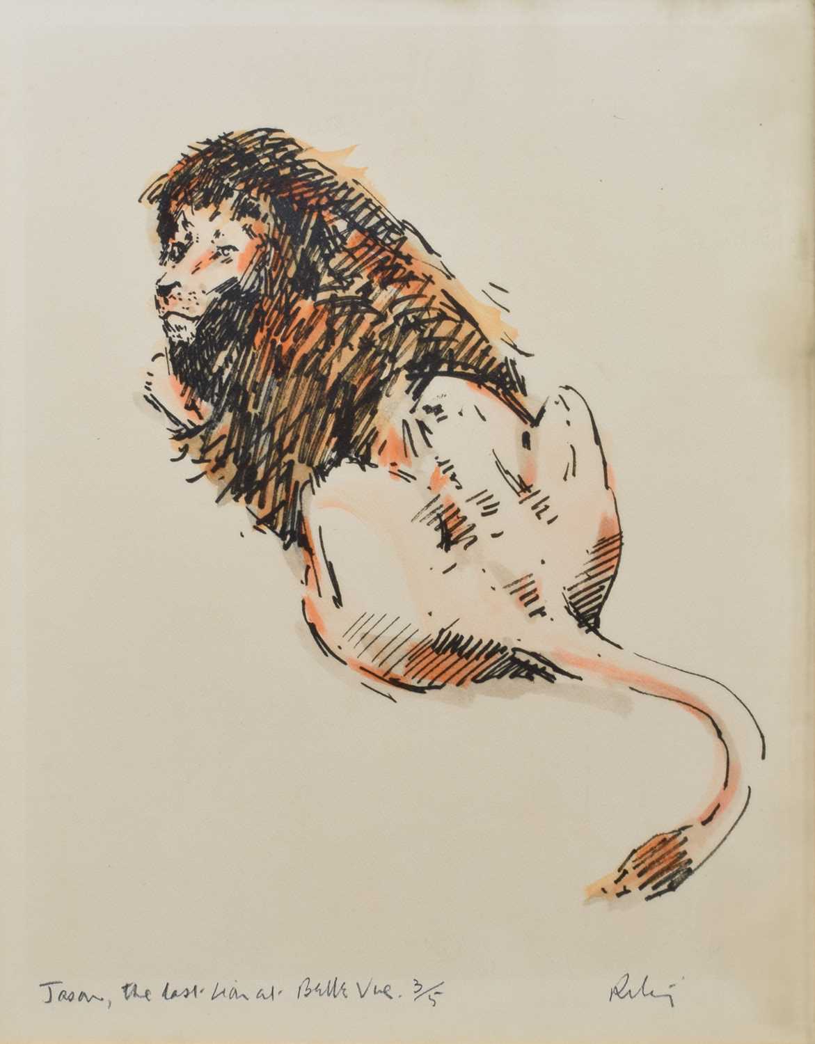 Lot 10 - After Harold Riley, "Jason, the Last Lion at Belle Vue", signed print.