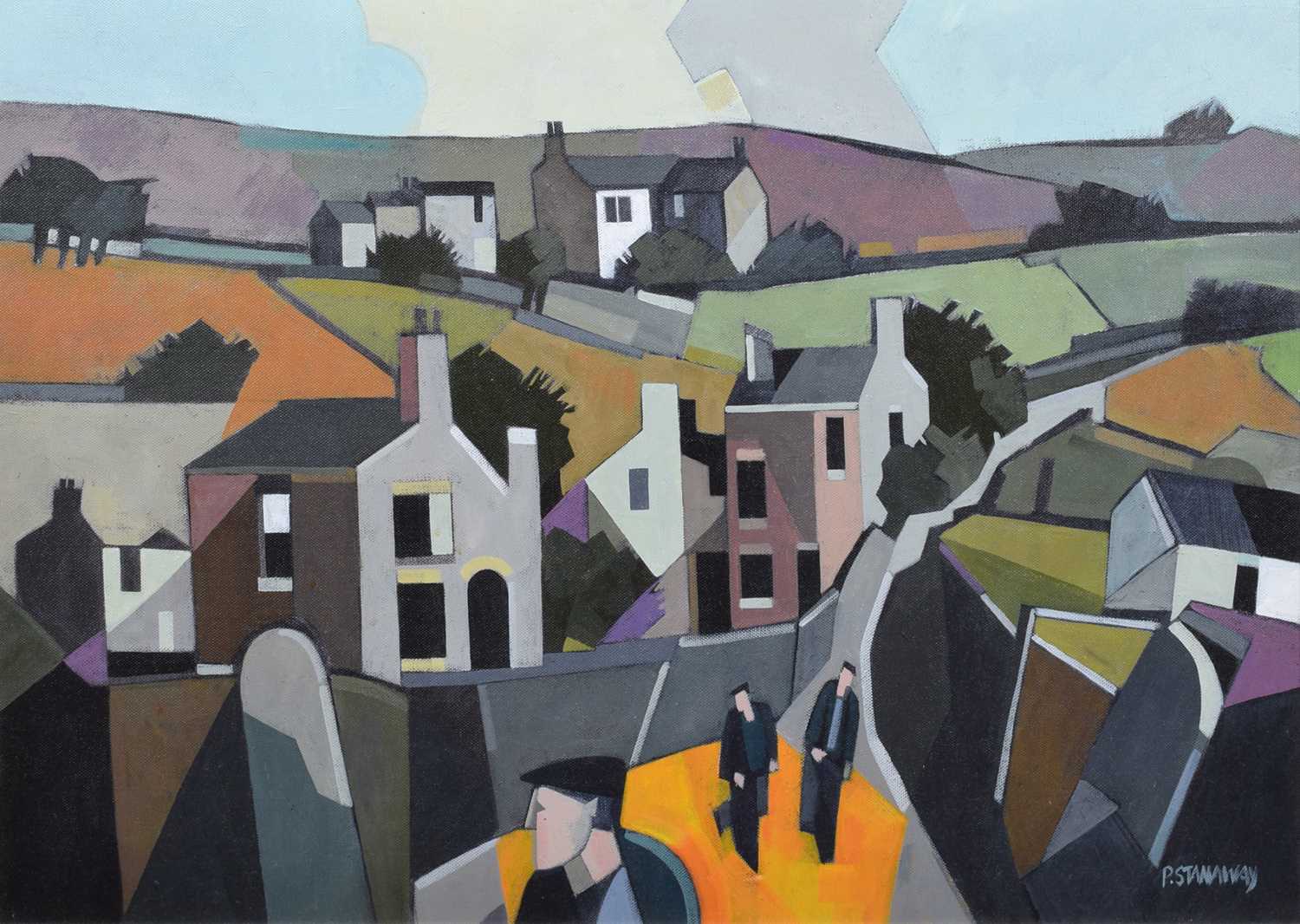 Lot 17 - Peter Stanaway, "Castleshaw Valley", oil.