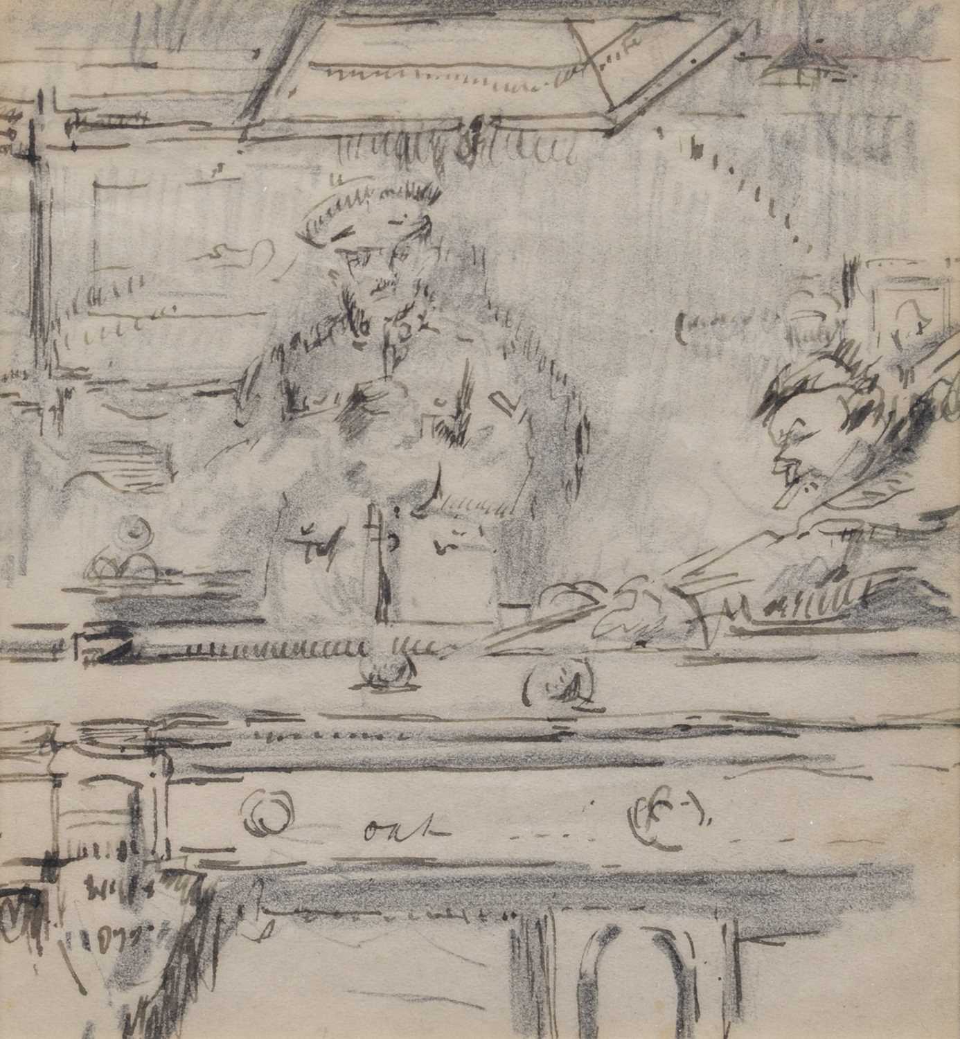 Lot 20 - Harry Rutherford, Snooker in the Officers' Mess, ink.