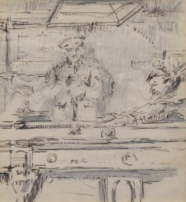Lot 20 - Harry Rutherford, Snooker in the Officers' Mess, ink.