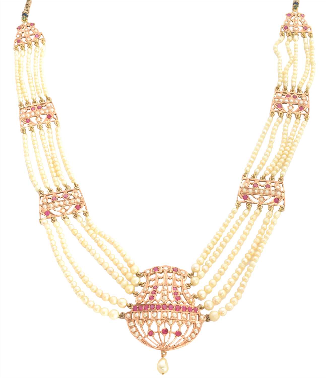 Lot 94 - A natural pearl and ruby necklace
