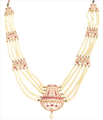 Lot 94A - A natural pearl and ruby necklace