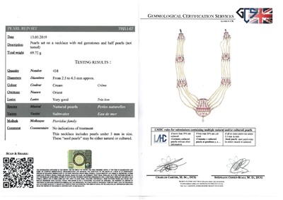 Lot 94 - A natural pearl and ruby necklace