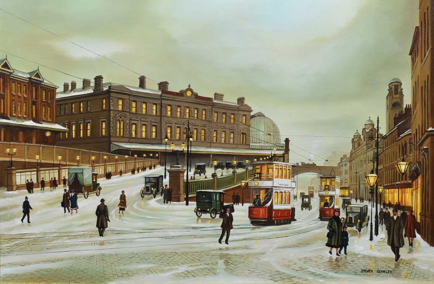 31 - Steven Scholes, "Manchester Piccadilly Station", oil.