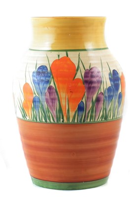 Lot 100 - Early Clarice Cliff Crocus pattern vase circa 1927